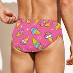 Cute Ice Cream Pattern Print Men's Swim Briefs