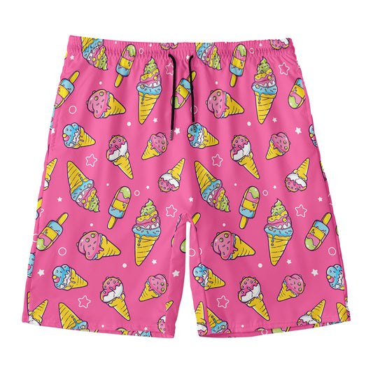 Cute Ice Cream Pattern Print Men's Swim Trunks