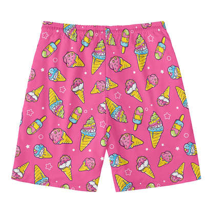 Cute Ice Cream Pattern Print Men's Swim Trunks