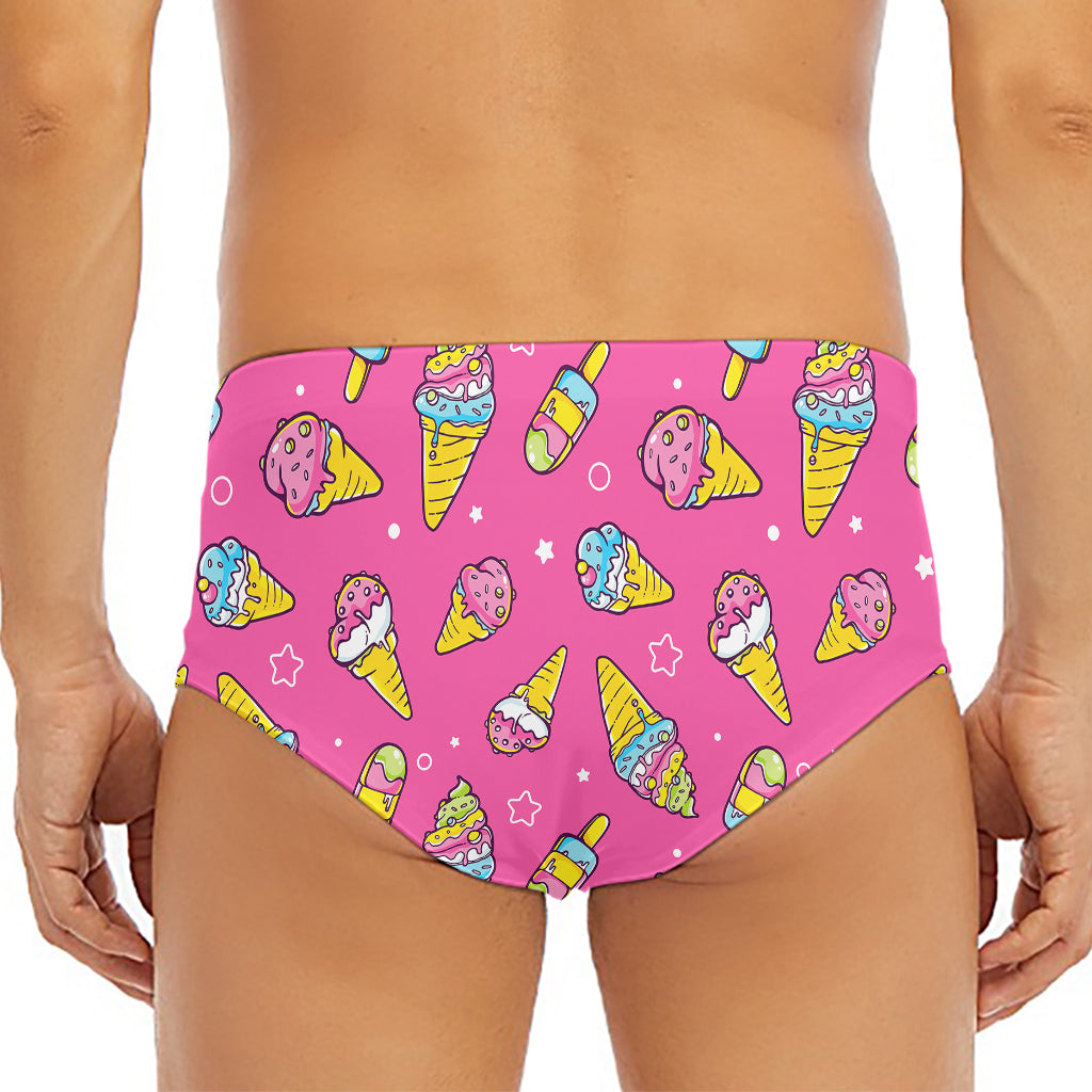 Cute Ice Cream Pattern Print Men's Triangle Swim Briefs