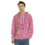 Cute Ice Cream Pattern Print Men's Velvet Pullover Hoodie