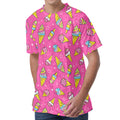 Cute Ice Cream Pattern Print Men's Velvet T-Shirt