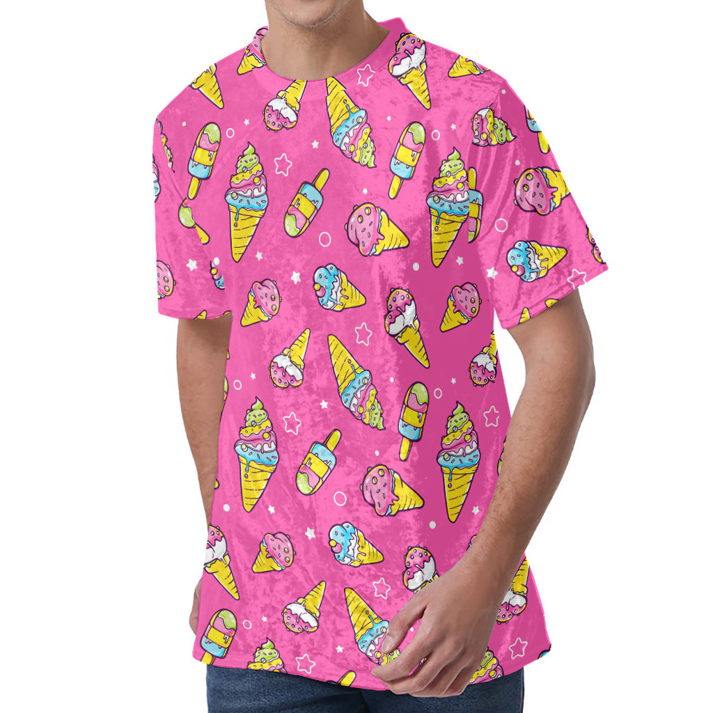 Cute Ice Cream Pattern Print Men's Velvet T-Shirt