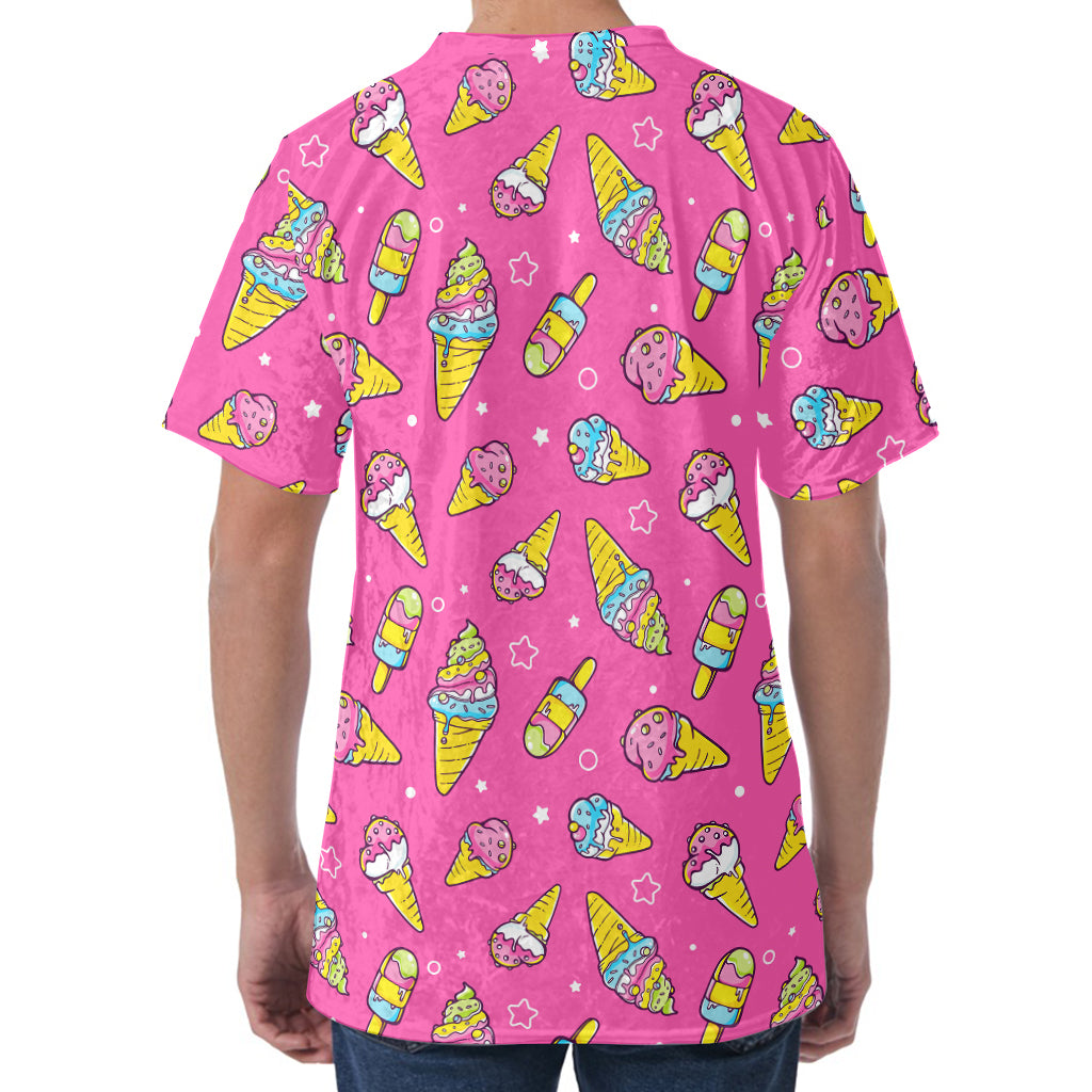 Cute Ice Cream Pattern Print Men's Velvet T-Shirt
