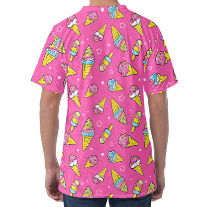 Cute Ice Cream Pattern Print Men's Velvet T-Shirt