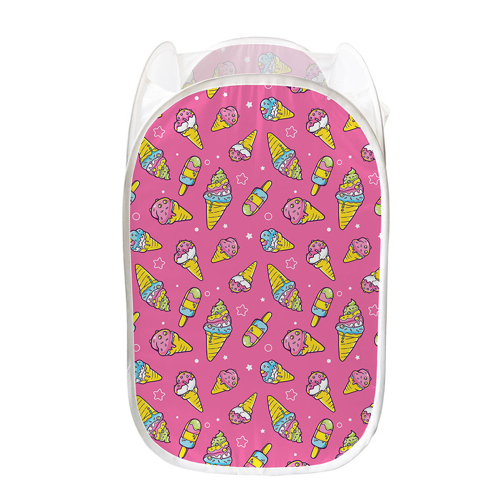 Cute Ice Cream Pattern Print Mesh Laundry Hamper