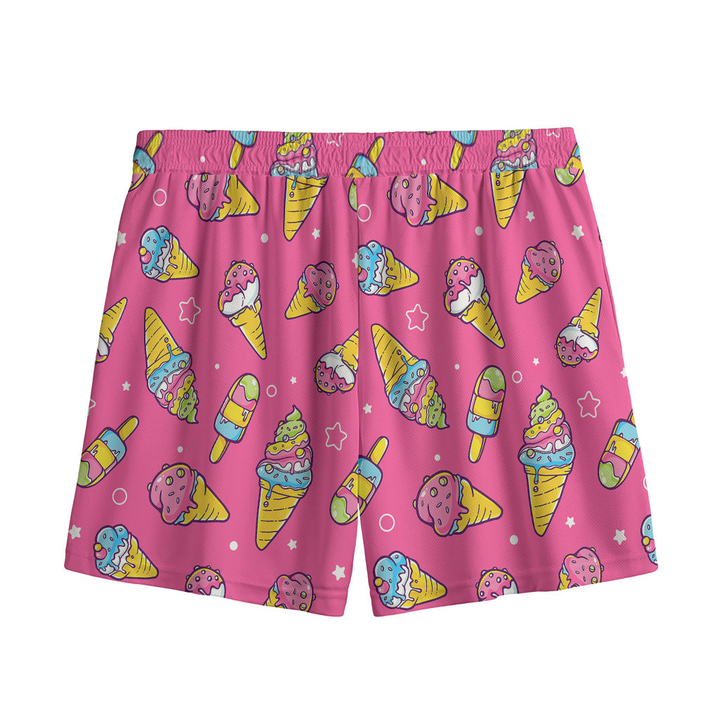 Cute Ice Cream Pattern Print Mesh Shorts