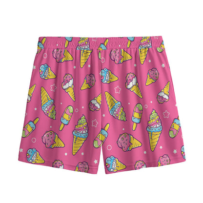 Cute Ice Cream Pattern Print Mesh Shorts