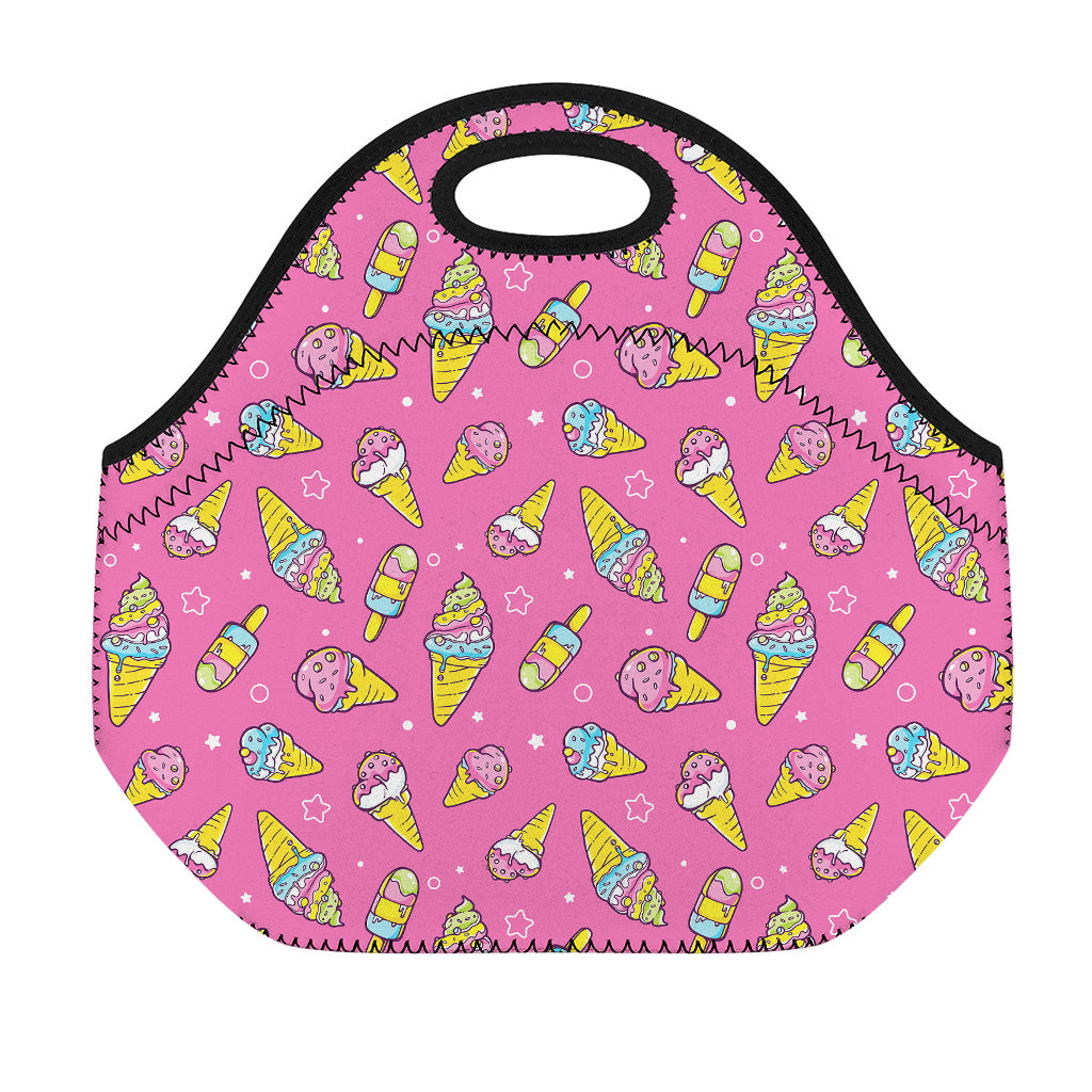 Cute Ice Cream Pattern Print Neoprene Lunch Bag