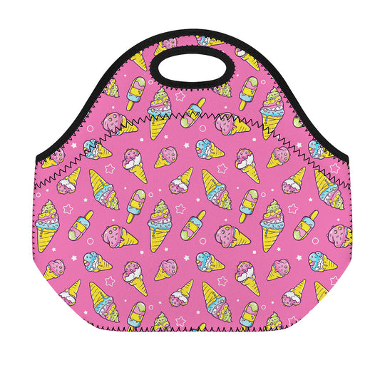 Cute Ice Cream Pattern Print Neoprene Lunch Bag