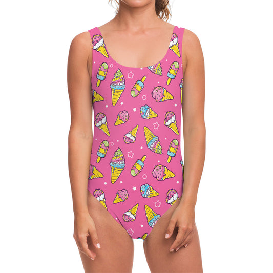 Cute Ice Cream Pattern Print One Piece Swimsuit