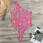 Cute Ice Cream Pattern Print One Shoulder Bodysuit