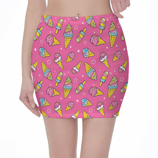 Cute Ice Cream Pattern Print Pencil Mini Skirt