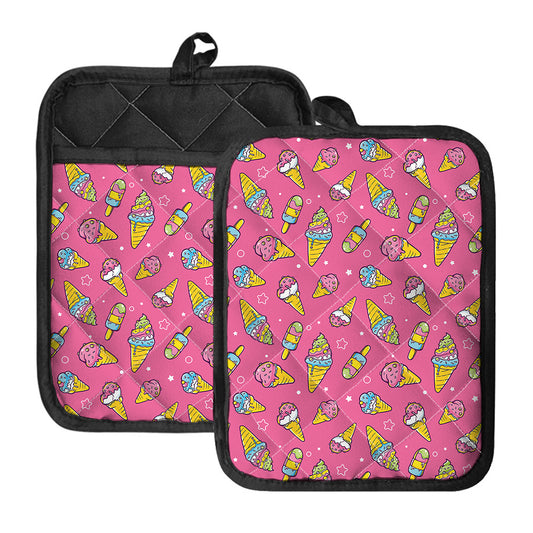Cute Ice Cream Pattern Print Pot Holders With Pocket