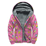 Cute Ice Cream Pattern Print Sherpa Lined Zip Up Hoodie