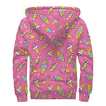 Cute Ice Cream Pattern Print Sherpa Lined Zip Up Hoodie