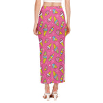 Cute Ice Cream Pattern Print Side Slit Maxi Skirt