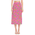 Cute Ice Cream Pattern Print Side Slit Midi Skirt