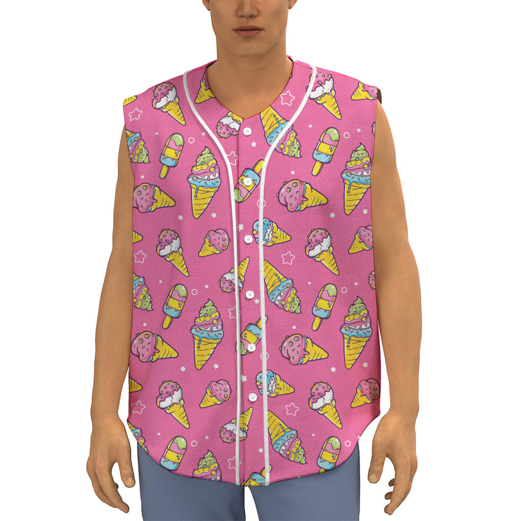 Cute Ice Cream Pattern Print Sleeveless Baseball Jersey