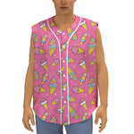 Cute Ice Cream Pattern Print Sleeveless Baseball Jersey