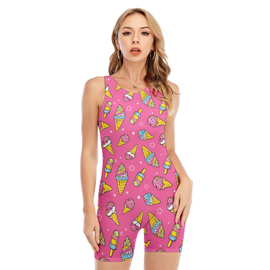 Cute Ice Cream Pattern Print Sleeveless One Piece Swimsuit