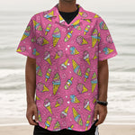 Cute Ice Cream Pattern Print Textured Short Sleeve Shirt