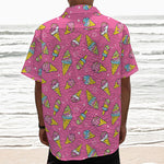 Cute Ice Cream Pattern Print Textured Short Sleeve Shirt