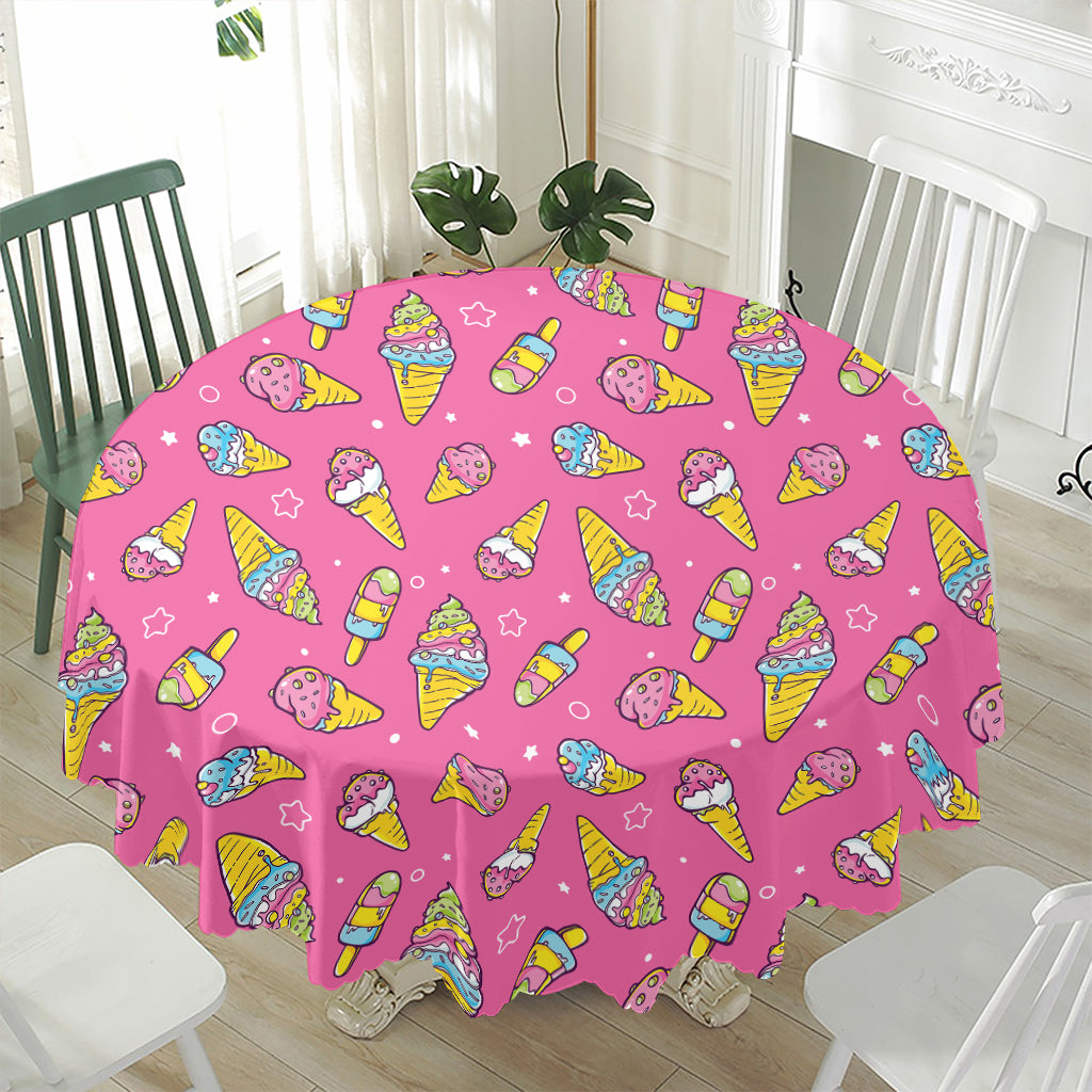 Cute Ice Cream Pattern Print Waterproof Round Tablecloth