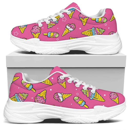 Cute Ice Cream Pattern Print White Chunky Shoes