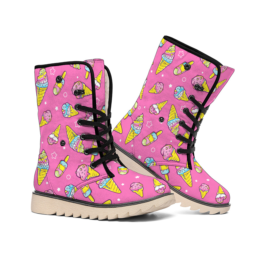 Cute Ice Cream Pattern Print Winter Boots