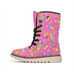 Cute Ice Cream Pattern Print Winter Boots