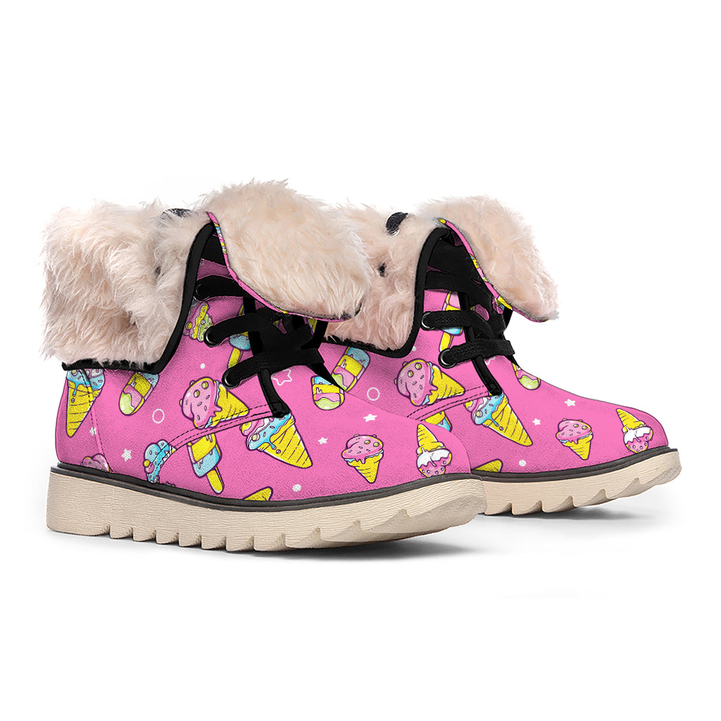 Cute Ice Cream Pattern Print Winter Boots