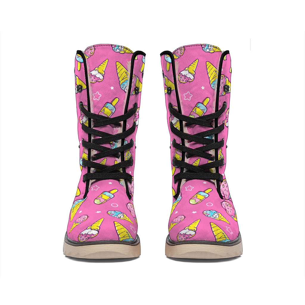 Cute Ice Cream Pattern Print Winter Boots