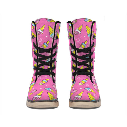 Cute Ice Cream Pattern Print Winter Boots