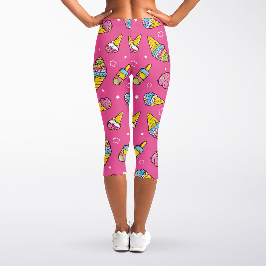 Cute Ice Cream Pattern Print Women's Capri Leggings