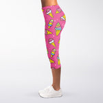 Cute Ice Cream Pattern Print Women's Capri Leggings