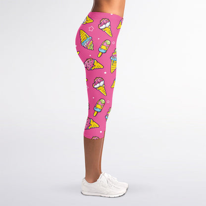 Cute Ice Cream Pattern Print Women's Capri Leggings