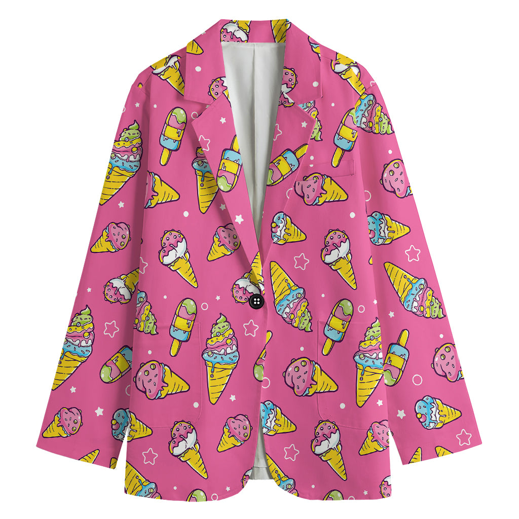 Cute Ice Cream Pattern Print Women's Cotton Blazer