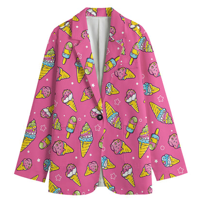 Cute Ice Cream Pattern Print Women's Cotton Blazer