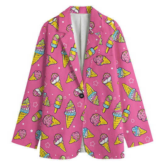 Cute Ice Cream Pattern Print Women's Cotton Blazer