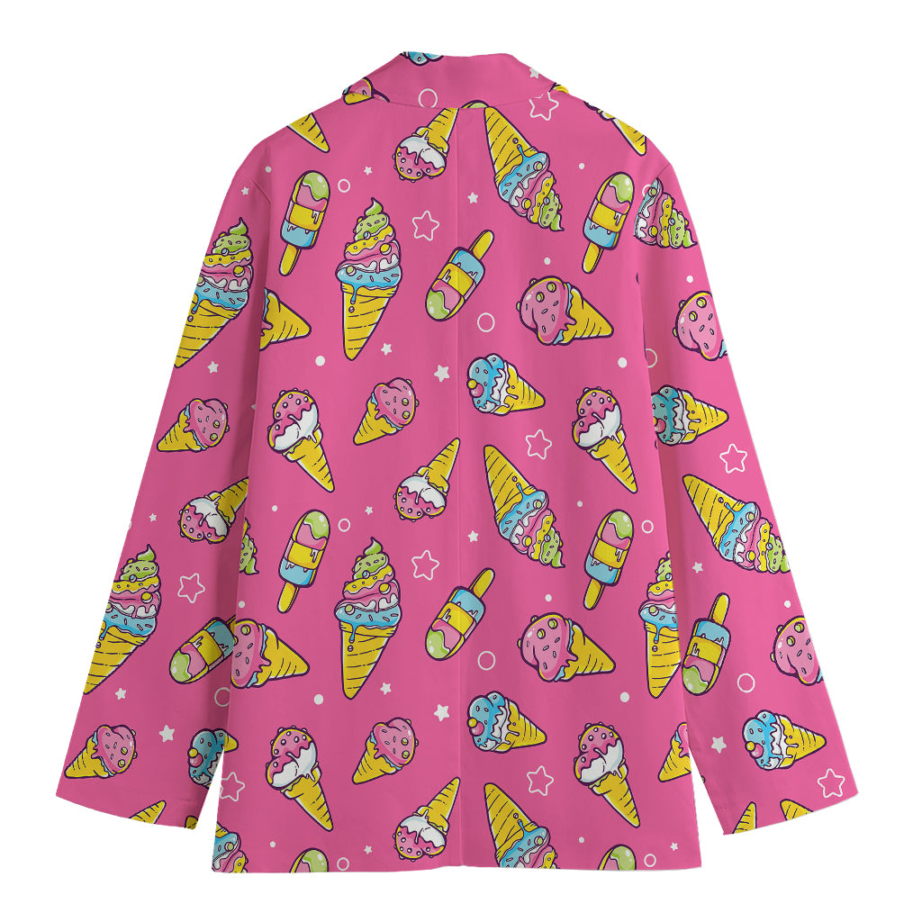 Cute Ice Cream Pattern Print Women's Cotton Blazer