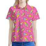 Cute Ice Cream Pattern Print Women's Polo Shirt