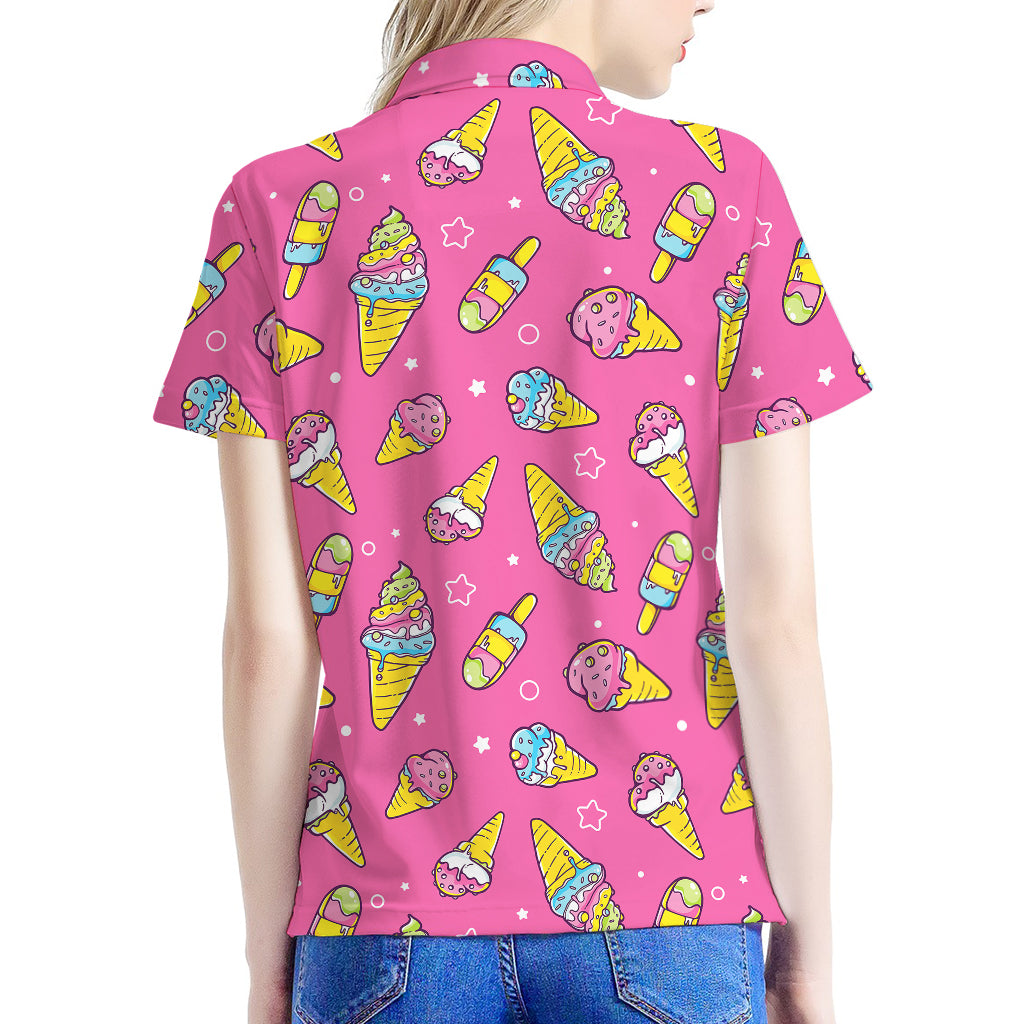 Cute Ice Cream Pattern Print Women's Polo Shirt