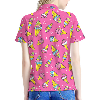 Cute Ice Cream Pattern Print Women's Polo Shirt
