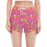 Cute Ice Cream Pattern Print Women's Split Running Shorts