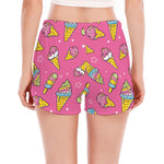 Cute Ice Cream Pattern Print Women's Split Running Shorts