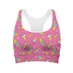 Cute Ice Cream Pattern Print Women's Sports Bra