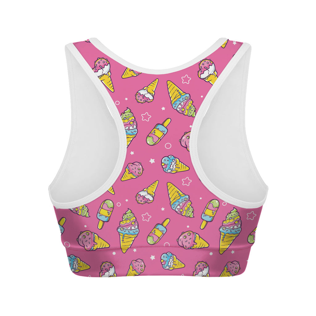 Cute Ice Cream Pattern Print Women's Sports Bra