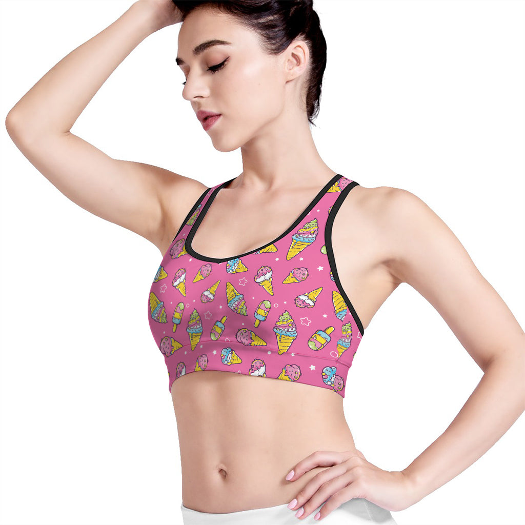 Cute Ice Cream Pattern Print Women's Sports Bra