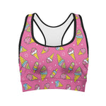 Cute Ice Cream Pattern Print Women's Sports Bra